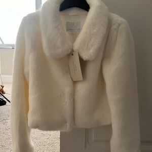 Unreal Fur Cropped Faux Fur Jacket in White